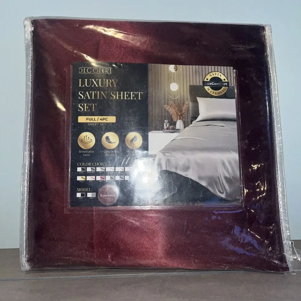 DECOLURE LUXURY SATIN SHEET SET FULL Maroon 4 PIECES